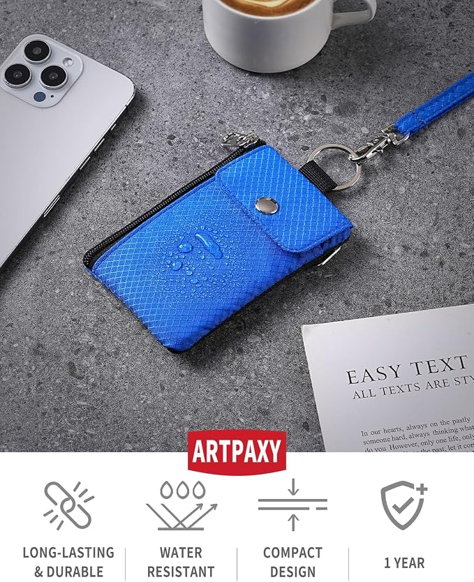 Artpaxy Minimalist Wallet For Mens Womens, Keychain RFID Blocking Zipper Small Wallet with ID Window 2 Lanyards,Water Resistant Travel Cash Card Coin Case Boys Girls - Image 3