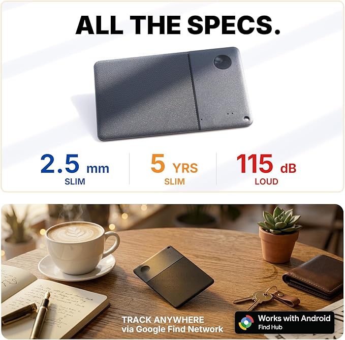 Wallet Tracker Card for Android, Ultra Thin 2.5mm Bluetooth Card Tracker, 5 Year Battery, Loud 115dB Locator for Wallet, Passport, Luggage, Works with Google Find Hub (Android Only) - Image 6