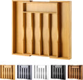 Expandable Bamboo Kitchen Drawer Organizer for Cutlery and Utensils, Adjustable Bamboo Wood Cutlery Tray in Drawer for Flatware and Silverware in Kitchen, (Natural) by oridom