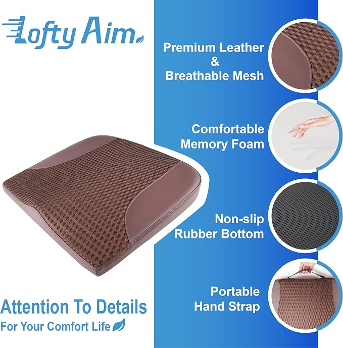 Lofty Aim Car Seat Cushion, Car Seat Pillow, Automotive Cushion | Memory Foam Car Seat Cushion for Long Driving, Butt Pillow for Pain Relief, Driver Seat Cushion for Car, Truck, Office, Brown - Image 6