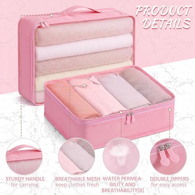 Silkfly 8 Pcs XL Packing Cube for Travel Luggage,Simple,Pink | 17.7 x 13 x 4.7, Same Size, Pink Suitcase Storage Organizer Set, Reusable Mesh Clothes Cube for Hiking Camp Family Accessory - Image 3