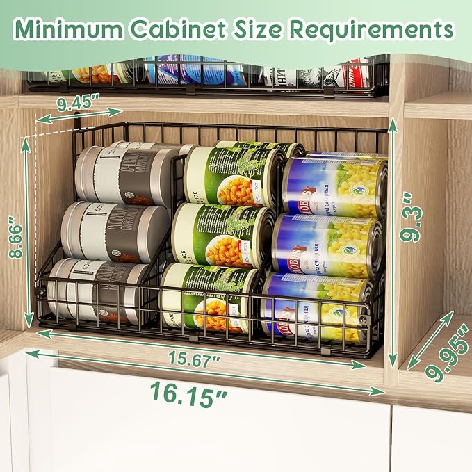 4 Pack Stackable Can Rack Organizer for Pantry Storage,Can Dispensers with 4 Adjustable Dividers, 2-Tier Metal Wire Basket Holds up to 84 Cans for Kitchen Cabinet Pantry, Black - Image 5