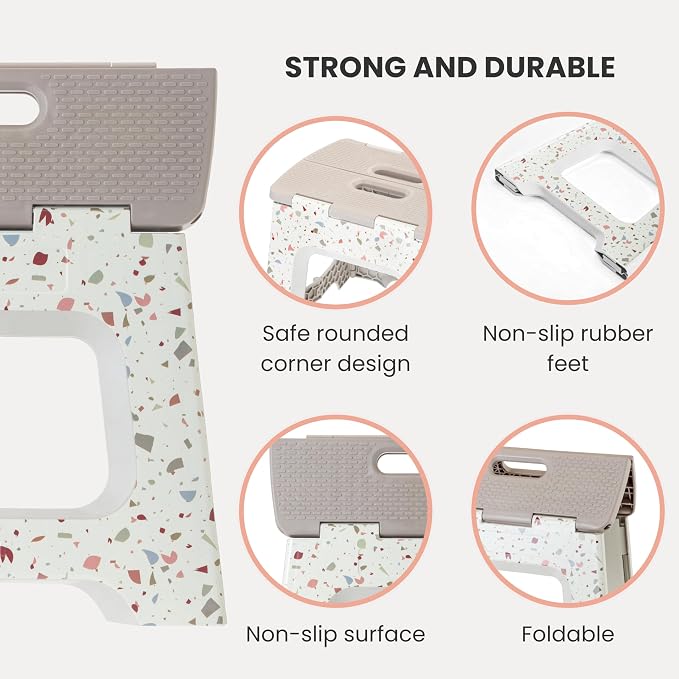 Vigar Compact Folding Step Stool, 12-1/2 Inch, Terrazzo | For Adults, Lightweight Portable Stool with Handle, Non Slip, Space-Saving, up to 330 lb - Image 4
