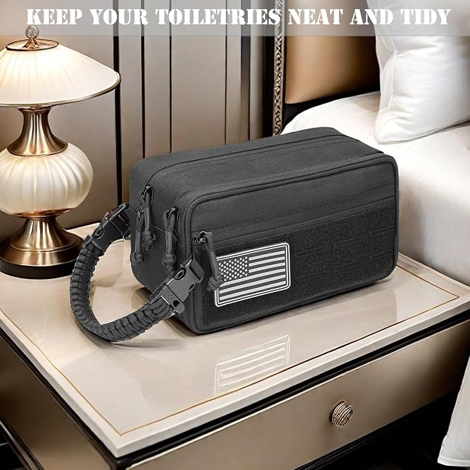 Tactical Toiletry Bag for Men Dry Wet Separate Dopp Kit Travel Hygiene Bag EDC Utility Tool Molle Pouch Mens Shaving Kit Travel shower Bags (Black) - Image 6