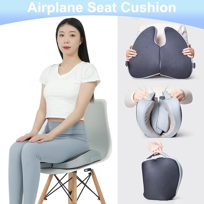 Travel Cushion Airplane Seat, Small Foldable Hemorrhoid Pillow | Compact Airplane Memory Foam Seat Cushion For Long Flights, Travel Essentials For Comfort, Sciatica Pain Relief - Image 2