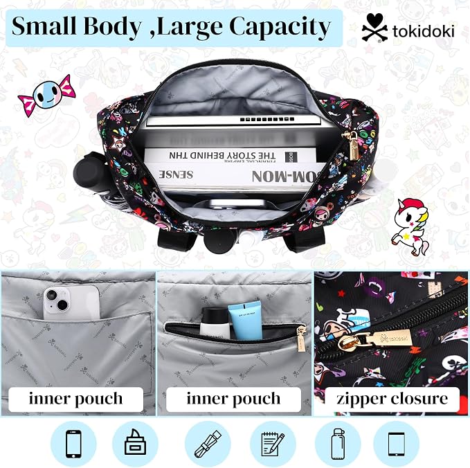 tokidoki Unicorno Foldable Tote Bag for Women, Canvas Tote Bags with Doll Portable Shoulder Handbag for school Work Travel - Image 4