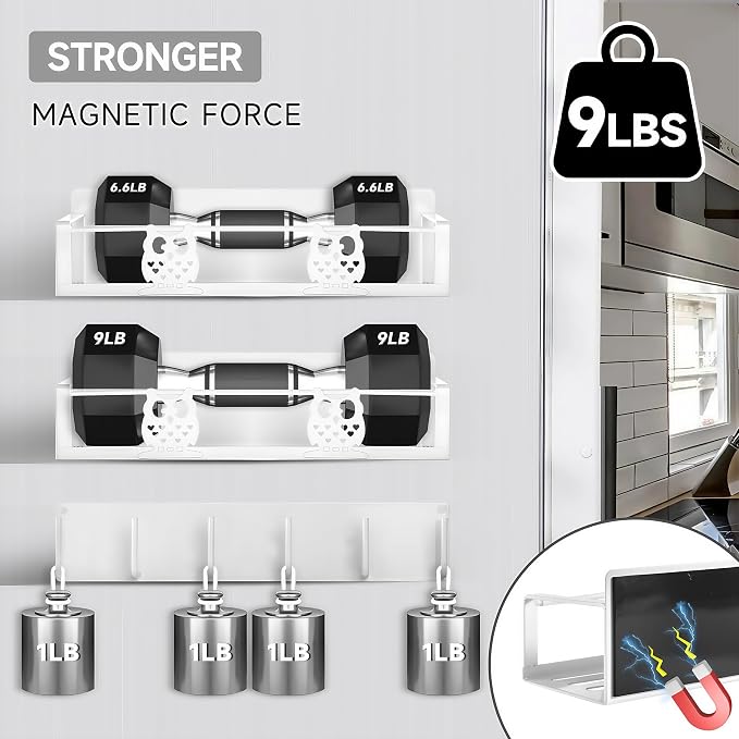 Magnetic Spice Rack,Magnetic Shelf for Fridge,Spice Organizer,Fridge Organizer,Kitchen Storage Organization with Magnetic Hooks,Owl Home Decor(White) - Image 3