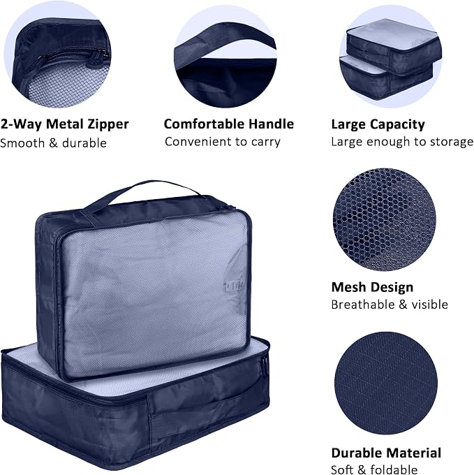 Packing Cubes Set, 2 Pcs Packing Organizers Set for Suitcases (Navy blue) - Image 6