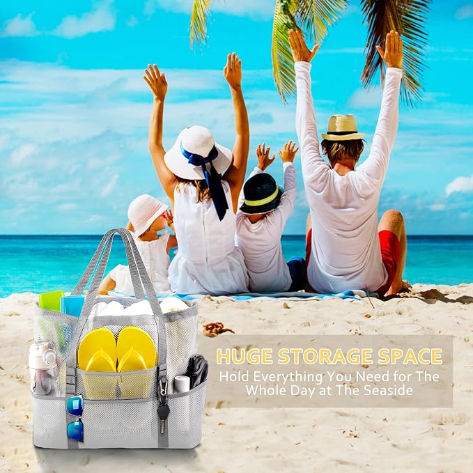 SRISE Mesh Beach Bag - Large Beach Tote Bag for Family Beach Bag for Toys & Vacation Essentials - Image 7