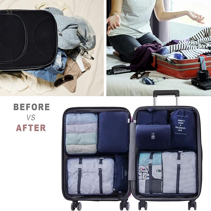 Packing Cubes, 8 Pcs Travel Packing Organizers for Suitcases, Large Capacity Travel Luggage Organizers Set includes 8 Storage Bags, Travel Essentials for Women or Men (Navy Blue) - Image 5