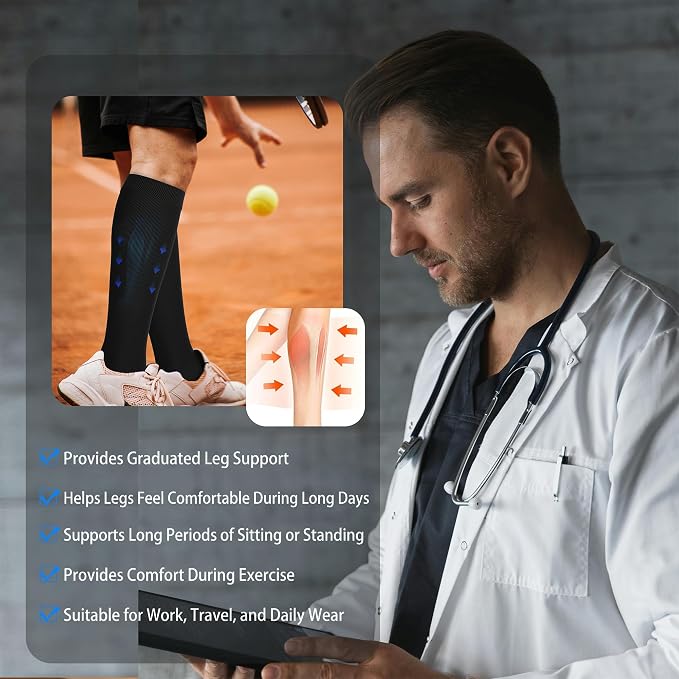LEVSOX Cotton Compression Socks for Women&Men 20-30mmHg Knee High Cute Support Sock for Nurses Pregnancy Travel - Image 6