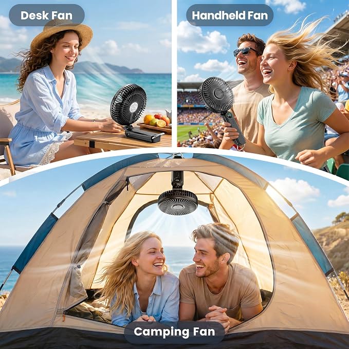 Portable Handheld Fan, 10000mAh Rechargeable 6-Inch Personal Fan for Travel | Ultra Quiet Foldable Desk Fan, 5-Speed Battery Operated Fan with Up to 40H Runtime and Digital Display for Travel and Makeup - Image 7