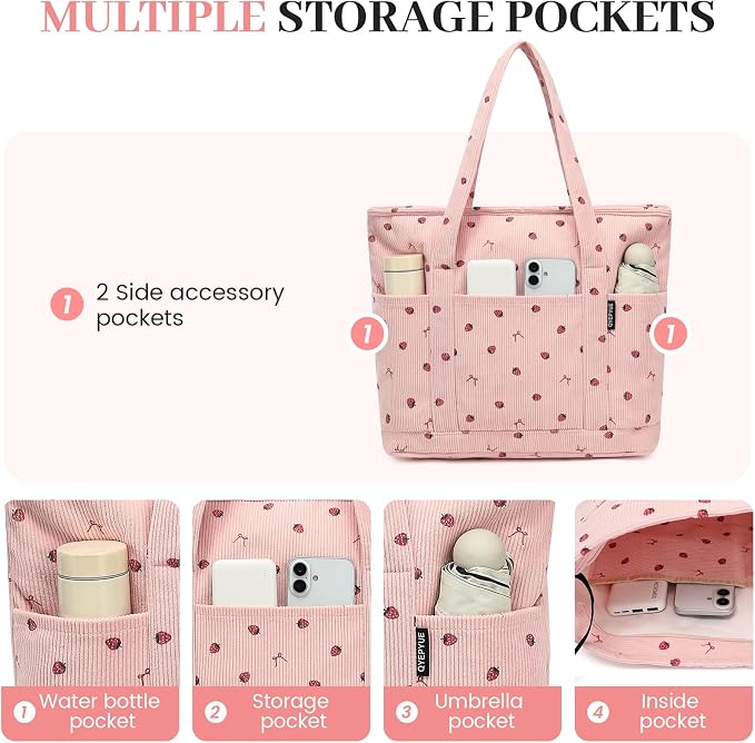 Large Canvas Tote Bag for Women, Beach Bag with Zipper, Utility Tote Bag with 3 Front Pockets, Weekender Pool Bag - Image 4