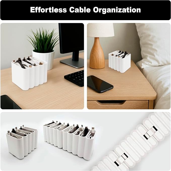 Cable Management Organizer Cord Management, Multiple Slots for Home, Office, Desk, Workshop, Durable Plastic Connectable Cable Organizer, Tangle-Free, Expandable Storage, White - Image 8