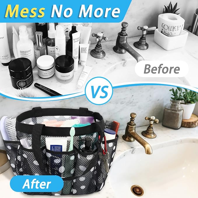 Fammart Mesh Shower Caddy Portable for College Dorm Room Essentials, Odorless Polyester Large Shower Tote Bag with Dual Handles, 8-Pocket Quick-Dry Toiletry Organizer for Travel, Beach, Camping, Gym - Image 6