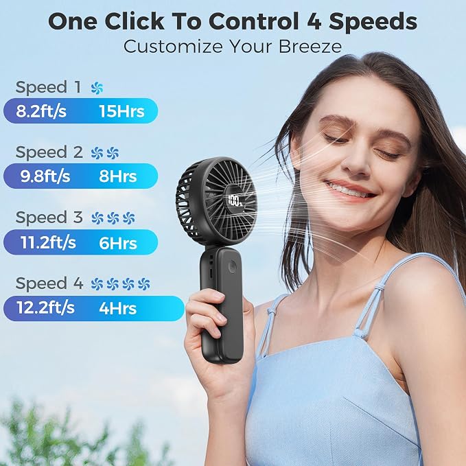 Handheld Fan Foldable, 5000mAh Rechargeable Hand Fans with Powerful Cooling, 4 Speeds, LED Display, Portable Fan for Travel,Concerts,Makeup,Lash,Outdoor Events,Gifts Women - Image 3
