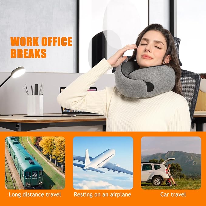 Travel Neck Pillows for Airplanes Or Trains, 360° Head Support Sleep for Long Flight, Skin-Friendly and Breathable, Kit with 3D Contoured Eye Mask, Earplugs and Storage Bag Gifts for Family - Image 6