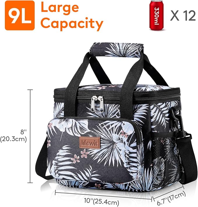 Lifewit Medium Lunch Bag, Insulated Lunch Box, Soft Cooler Cooling Tote for Adult Men Women, Flower 12-Can (9L) - Image 3