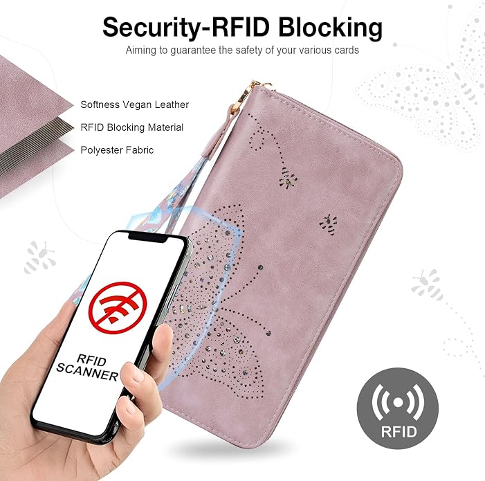 KITEVIUN RFID Wallet Women, Large Capacity Butterfly Cell Phone Clutch Purses Ladies Wristlet Wallets for Women - Image 6