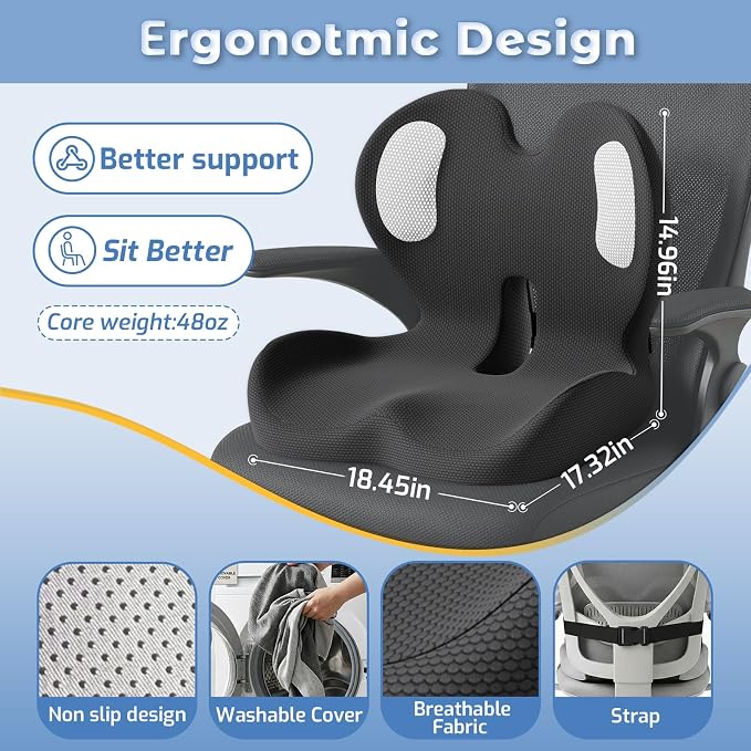 Seat Cushion,Memory Foam Chair Cushion for Office and Car,Ergonomic Coccyx Seat Cushion for Tailbone,Sciatic Nerve,Lower Back Pressure Relief,Lumbar Support Pilow for Office,Car,Truck,Desk Chair - Image 7