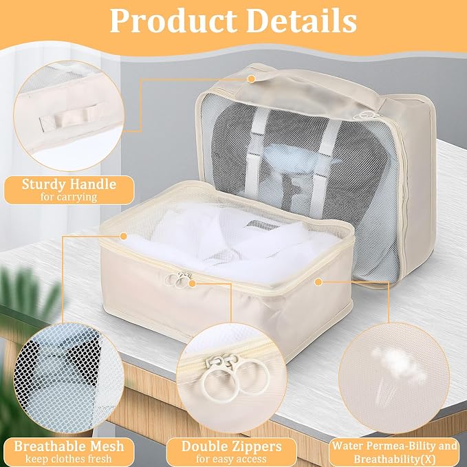 12 Pcs Packing Cubes for Suitcase Travel Luggage Bags Bulk Mesh Organizer Set for Hiking Camping Backpacking Clothes Accessories(Light Khaki, S, M, L Size) - Image 3