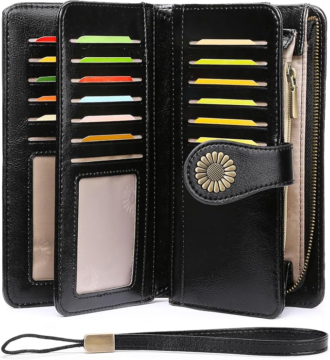 SENDEFN Wallets for Women Leather Credit Card Holder with RFID Blocking Large Capacity Wristlet | with RFID Blocking - Image 6