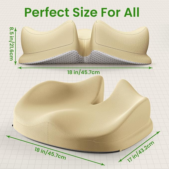 Benazcap Large Seat Cushion for Office Chair, Beige | Memory Foam - Image 5