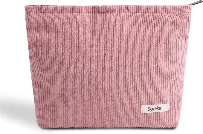 Cosmetic Bags for Women - Corduroy Cosmetic Bag Aesthetic Women Handbags Purses Smile Dots Makeup Organizer Storage Makeup Bag Girls Case Bags (Pure Pink) by Gardsell