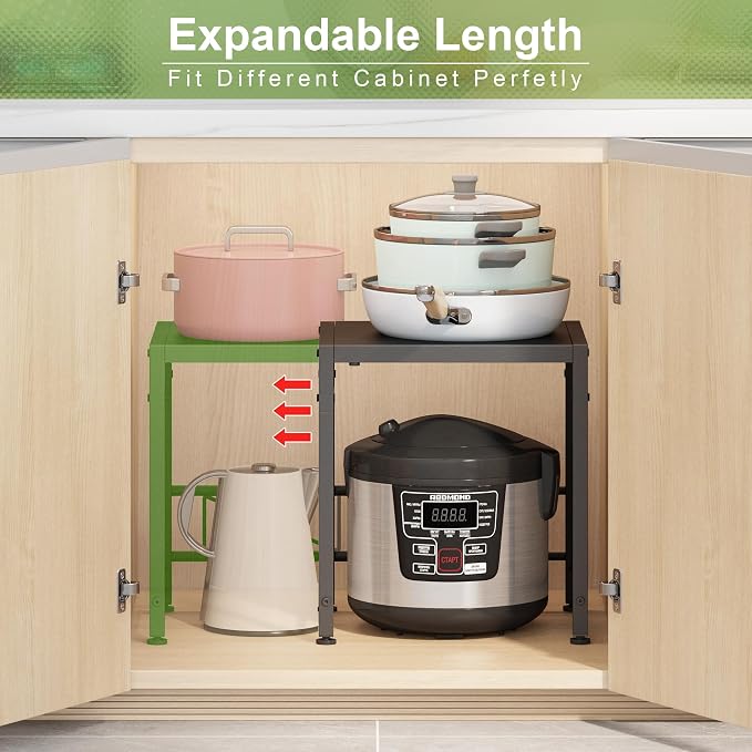 Expandable-Metal-Storage-Shelves-For-Pantry Kitchen Garage, 120lbs Heavy Duty Shelving Units For Small Appliance For Countertop Cabinets, Adjustable Shelf Organizer Riser Rack For Closet Warehouse - Image 4