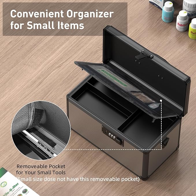 Medicine Lock Box with Code, Locking Medicine Box with Removable Tray & Pocket Bag, Portable First Aid Box for Home, 16 * 9.25 * 7.5 Inch (Black, X-Large-16inch) - Image 6