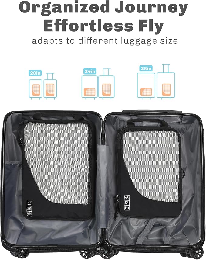 6 Set/ 4 Set/ 2 Set Compression Packing Cubes Travel Essentials Lightweight Nylon Luggage Suitcase Organizer Bag Black 2PCS - Image 3