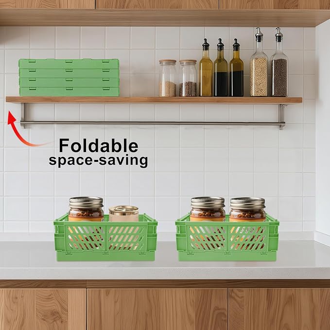 2 Pack Mini Foldable Small Plastic Baskets for Organizing and Storage，Collapsible Storage Crates,Mini Bins for Home Kitchen Bedroom Bathroom Office (Green, Large 10x6.5x4) - Image 6