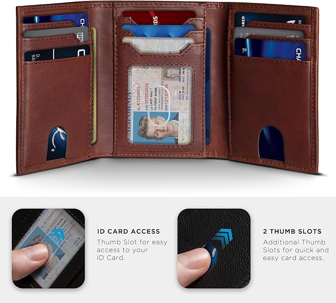SERMAN BRANDS Trifold Wallet for Men - RFID Blocking Full Grain Leather, 11 Card Slots & ID Window, Slim Everyday Carry, Durable Stitching, Gift for Him - Image 2