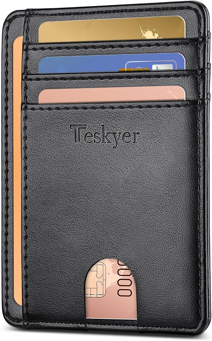 Teskyer Slim Minimalist Wallet for Men, RFID Front Pocket Card Holder | Ultra Slim Front Pocket Design, 8 Card Slots, RFID Protection, Smooth Faux Leather for Everyday Carry by TESKYER
