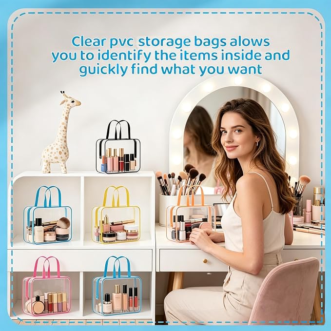 6 Pack Toiletry Bag Makeup Bag Cosmetic Bag, TSA Approved Clear Travel Toiletry Bag wih Zippers, Quart Size Travel Makeup Cosmetic Bag for Women Men (Large-6 Color) - Image 3