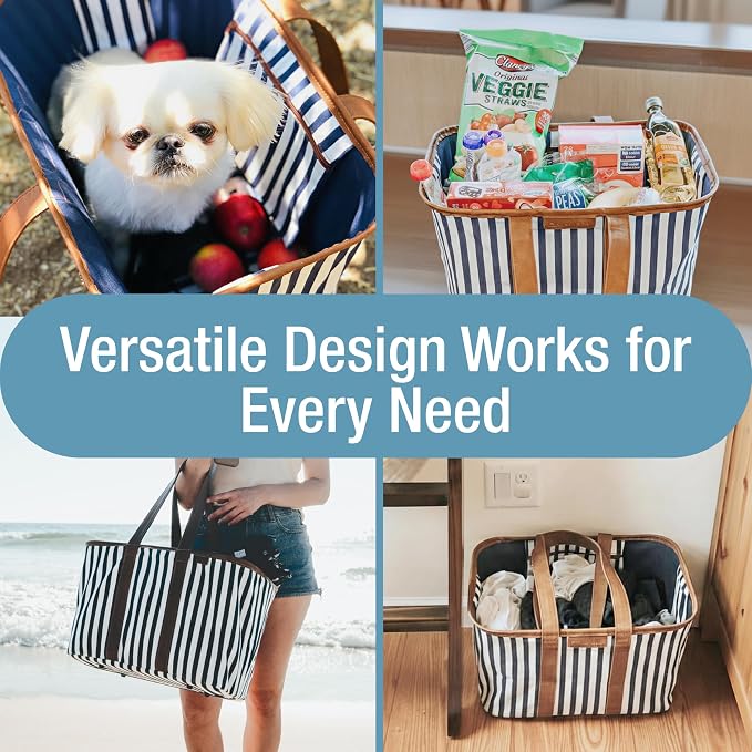 CleverMade Collapsible Tote LUXE, 30L Structured Tote Bag with Handles | Pack It All Without the Floppy-Bag Fight | Steel Rim Stays Open, Soft Grips Carry 30 lb, and Tote Folds to 1.5 Inches - Image 4