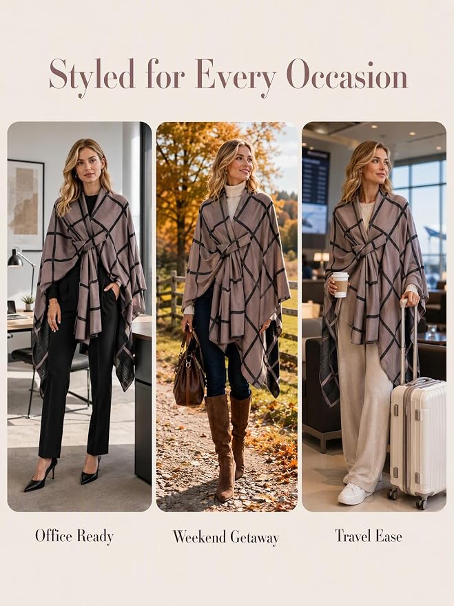 Shawl Wraps for Women Reversible Open Front Ruana Poncho Soft Cozy Cardigan for Fall and Winter - Image 7