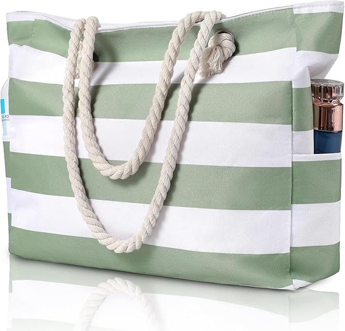 Clothirily Beach Bag for Women, Large Beach Tote Bag Waterproof with Zipper | Large Capacity Swim Pool Bag, Inner Pockets, Sandproof Foldable Beach Tote for Travel Essentials by Clothirily