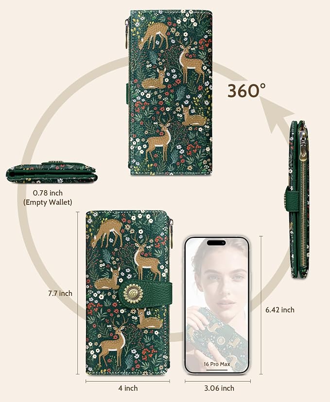 GIANCOMICS Cute Womens Wallet RFID, Flower Forest Credit Card Holder Bifold | Billfold, Cute Cash Purse, Travel Zipper Coin Pocket, Compact Clutch, PU Leather, ID Window, 11 Card Slots, Ladies Gift Woman - Image 5