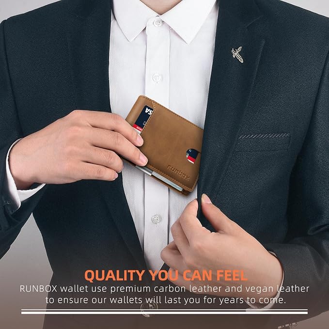 RUNBOX Slim Wallet for Men - RFID Blocking Leather Bifold with Money Clip | Minimalist Front Pocket Wallet Holds 11 Cards,Slim Thin Design,RFID Blocking Protection, Practical Birthday Gifts for Men - Image 6