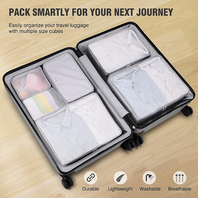 Mossio 6 Set Packing Cubes with Shoe Bag - Lightweight Travel Luggage Suitcase Organizers - Image 5