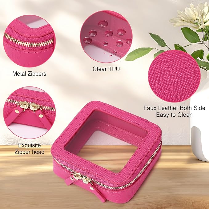 Pinkmik Small Clear Mini Makeup Bag, Fuxia, MINI-1 | Cosmetic Case & Toiletry Bag, Zipper Closure, Purse Organizer, Car Essentials - Image 6
