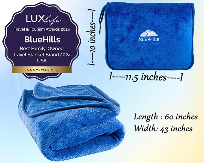 BlueHills Premium Soft 2 Pack Travel Blanket Set for Two Plane - Royal Blue | Travel Set Blanket/Pillows, Soft Bag Pillowcase, Hand Luggage Belt & Backpack Clip, Compact & Packable, Traveling Essentials - Image 5