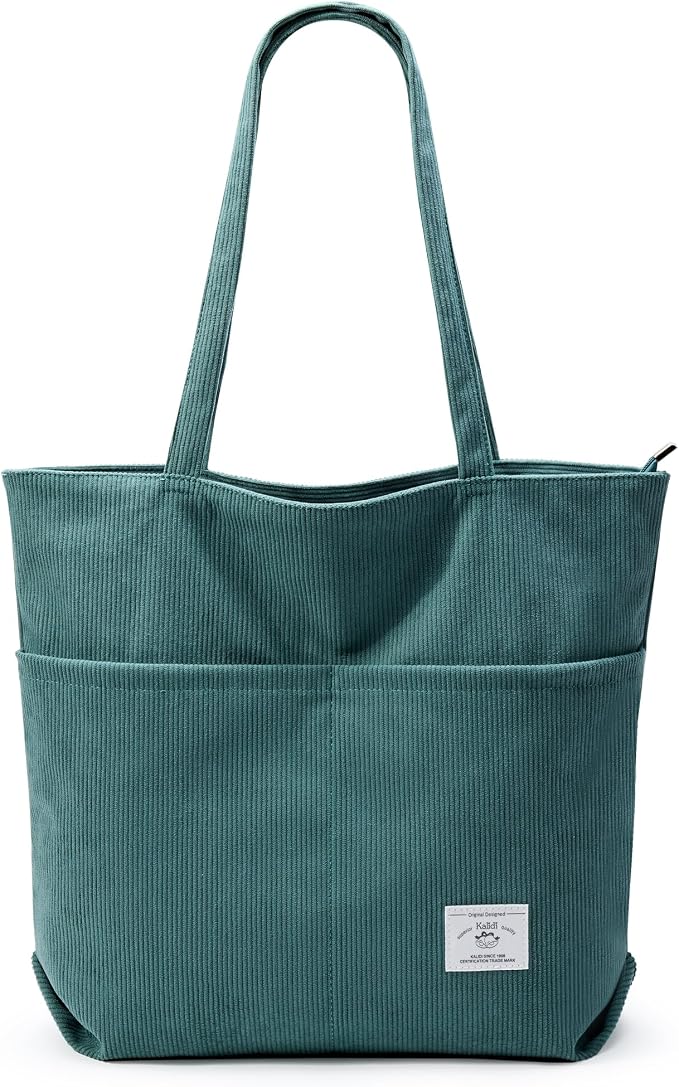 KALIDI Women Corduroy Tote Bag Zipper Casual Tote's Handbag Big Capacity Shoulder Bag with Pockets by KALIDIFANCYFOREST