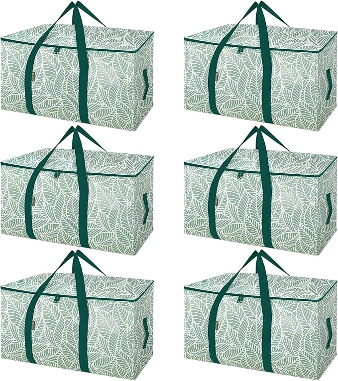 BALEINE 6-Pack Oversized Moving Bags with Reinforced Handles, Heavy-Duty Storage Tote for Clothes, Moving Supplies (Antique Folidage, 6-Pack) by BALEINE