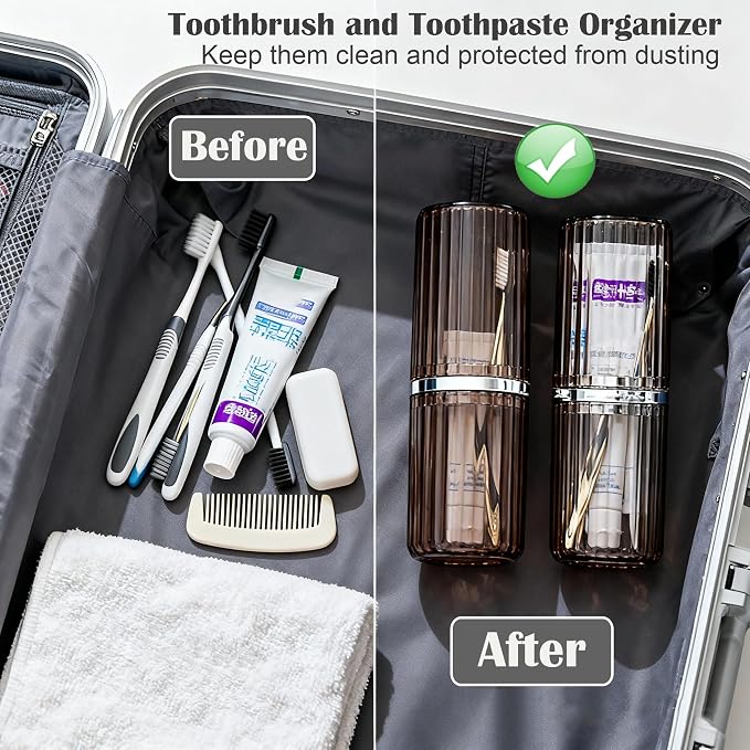 2-in-1 Toothbrush Travel Case with Rinse Cups | BPA-Free & Dustproof, Portable Toothbrush Holder, Toothbrush Case For Traveling Camping Dorm Business Trip Bathroom - Image 8