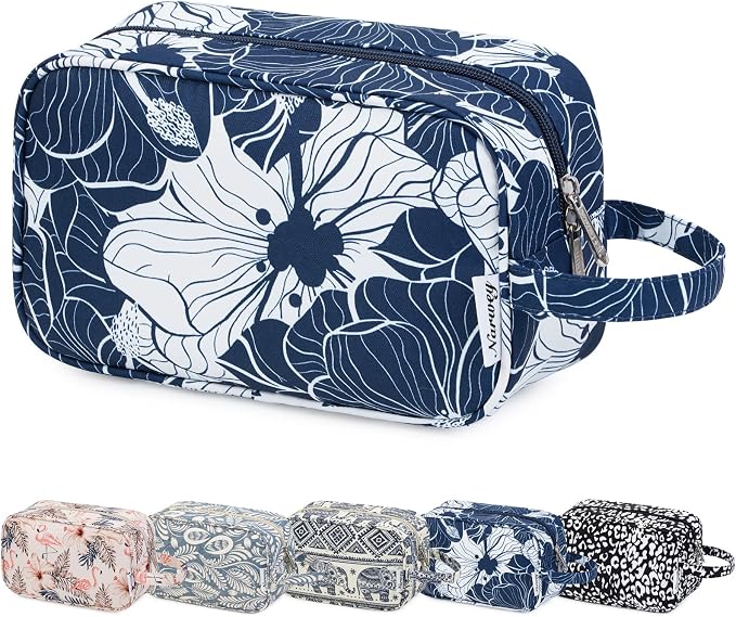 Narwey Travel Toiletry Bag for Women Traveling Dopp Kit Makeup Bag Organizer for Toiletries Accessories Cosmetics (Blue Lotus) by Narwey