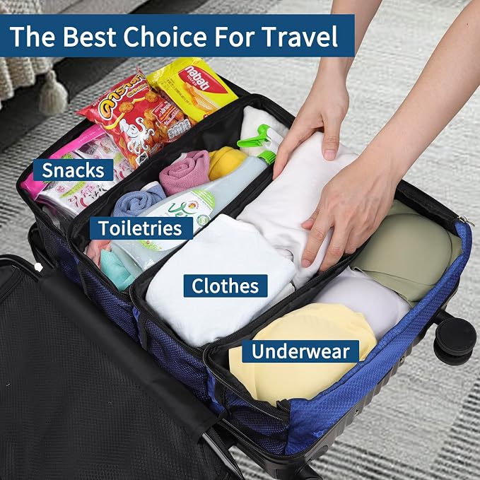 esouler Suitcase Organizer, Travel Luggage Organizer hanging packing cubes for travel，portable hanging travel shelves Collapsible closet organizer for Carry-on (Navy blue, Medium) - Image 4
