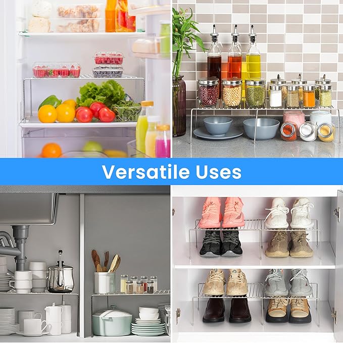 Tomorotec Expandable Kitchen Cabinet Organizer Stainless Steel Shelf Silver | Adjustable from 12.8 to 22.8 Inches Rustproof with Anti-Slip Feet for Pantry Bathroom Closet and Countertop Organization - Image 7