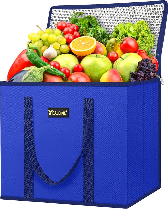BALEINE 1PK Insulated Reusable Grocery Bag, Heavy Duty Shopping Tote | Foam & Foil Insulation, 9" Long Handles, Reinforced Bottom Keeps Upright, Fold Flat Storage, Water-Resistant Shopping Bag by BALEINE